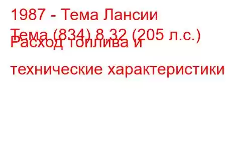 1987 - Тема Лансии
Тема (834) 8,32 (205 л.с.) Расход топлива и технические характеристики