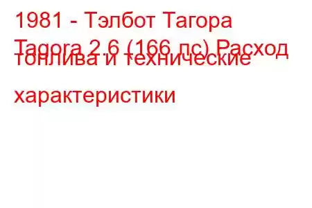 1981 - Тэлбот Тагора
Tagora 2.6 (166 лс) Расход топлива и технические характеристики