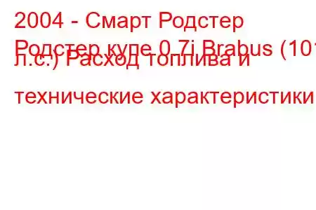 2004 - Смарт Родстер
Родстер купе 0.7i Brabus (101 л.с.) Расход топлива и технические характеристики