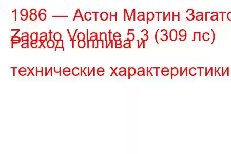 1986 — Астон Мартин Загато
Zagato Volante 5.3 (309 лс) Расход топлива и технические характеристики