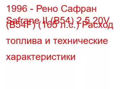 1996 - Рено Сафран
Safrane II (B54) 2.5 20V (B54F) (165 л.с.) Расход топлива и технические характеристики