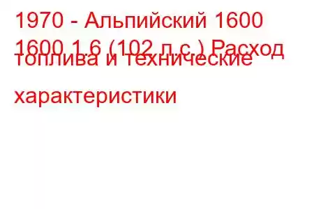 1970 - Альпийский 1600
1600 1.6 (102 л.с.) Расход топлива и технические характеристики