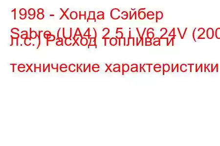 1998 - Хонда Сэйбер
Sabre (UA4) 2.5 i V6 24V (200 л.с.) Расход топлива и технические характеристики