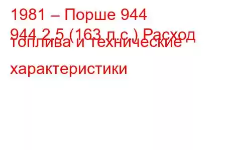 1981 – Порше 944
944 2.5 (163 л.с.) Расход топлива и технические характеристики