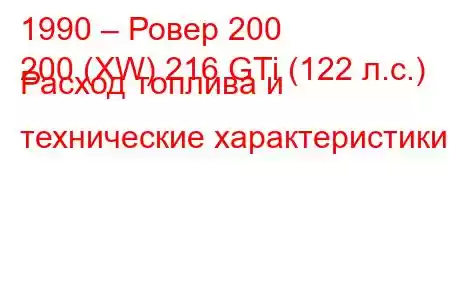 1990 – Ровер 200
200 (XW) 216 GTi (122 л.с.) Расход топлива и технические характеристики