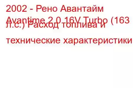 2002 - Рено Авантайм
Avantime 2.0 16V Turbo (163 л.с.) Расход топлива и технические характеристики