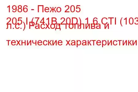 1986 - Пежо 205
205 I (741B,20D) 1.6 CTI (103 л.с.) Расход топлива и технические характеристики