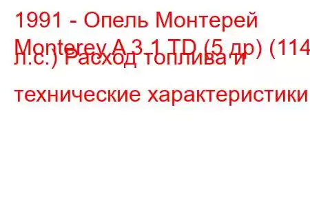 1991 - Опель Монтерей
Monterey A 3.1 TD (5 др) (114 л.с.) Расход топлива и технические характеристики