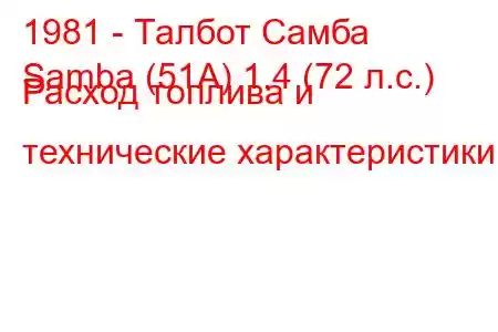 1981 - Талбот Самба
Samba (51А) 1.4 (72 л.с.) Расход топлива и технические характеристики