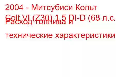 2004 - Митсубиси Кольт
Colt VI (Z30) 1.5 DI-D (68 л.с.) Расход топлива и технические характеристики