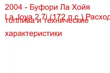 2004 - Буфори Ла Хойя
La Joya 2.7i (172 л.с.) Расход топлива и технические характеристики