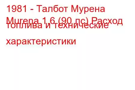 1981 - Талбот Мурена
Murena 1.6 (90 лс) Расход топлива и технические характеристики