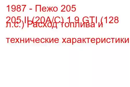 1987 - Пежо 205
205 II (20A/C) 1.9 GTI (128 л.с.) Расход топлива и технические характеристики