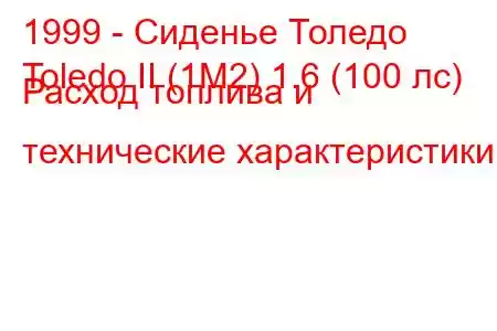 1999 - Сиденье Толедо
Toledo II (1M2) 1.6 (100 лс) Расход топлива и технические характеристики