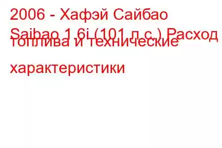 2006 - Хафэй Сайбао
Saibao 1.6i (101 л.с.) Расход топлива и технические характеристики