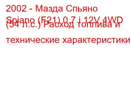 2002 - Мазда Спьяно
Spiano (F21) 0.7 i 12V 4WD (54 л.с.) Расход топлива и технические характеристики