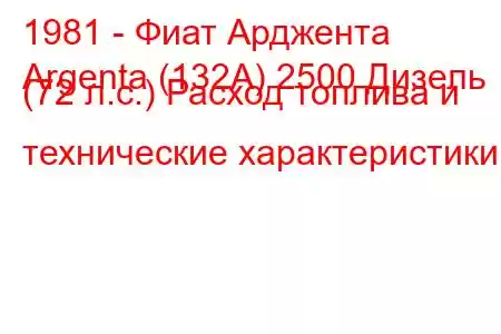 1981 - Фиат Арджента
Argenta (132A) 2500 Дизель (72 л.с.) Расход топлива и технические характеристики