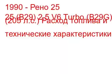 1990 - Рено 25
25 (B29) 2.5 V6 Turbo (B29G) (205 л.с.) Расход топлива и технические характеристики