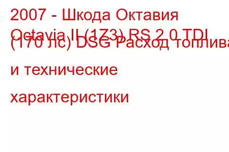 2007 - Шкода Октавия
Octavia II (1Z3) RS 2.0 TDI (170 лс) DSG Расход топлива и технические характеристики