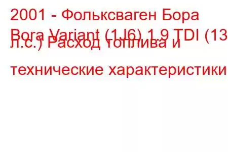 2001 - Фольксваген Бора
Bora Variant (1J6) 1.9 TDI (130 л.с.) Расход топлива и технические характеристики