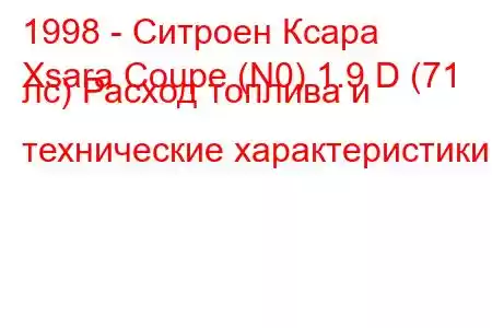 1998 - Ситроен Ксара
Xsara Coupe (N0) 1.9 D (71 лс) Расход топлива и технические характеристики