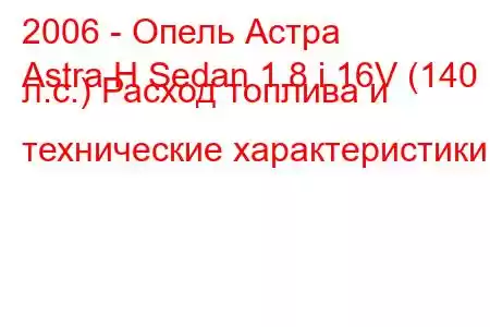 2006 - Опель Астра
Astra H Sedan 1.8 i 16V (140 л.с.) Расход топлива и технические характеристики