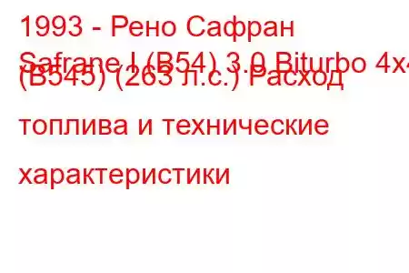 1993 - Рено Сафран
Safrane I (B54) 3.0 Biturbo 4x4 (B545) (263 л.с.) Расход топлива и технические характеристики