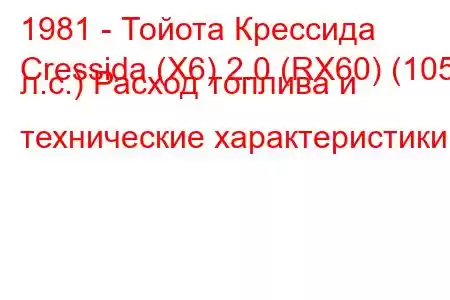 1981 - Тойота Крессида
Cressida (X6) 2.0 (RX60) (105 л.с.) Расход топлива и технические характеристики