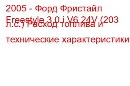 2005 - Форд Фристайл
Freestyle 3.0 i V6 24V (203 л.с.) Расход топлива и технические характеристики