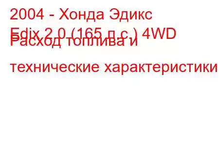 2004 - Хонда Эдикс
Edix 2.0 (165 л.с.) 4WD Расход топлива и технические характеристики