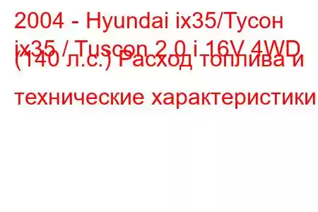 2004 - Hyundai ix35/Тусон
ix35 / Tuscon 2.0 i 16V 4WD (140 л.с.) Расход топлива и технические характеристики