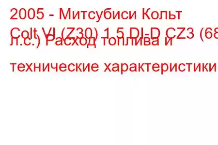 2005 - Митсубиси Кольт
Colt VI (Z30) 1.5 DI-D CZ3 (68 л.с.) Расход топлива и технические характеристики