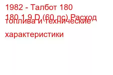 1982 - Талбот 180
180 1.9 D (60 лс) Расход топлива и технические характеристики