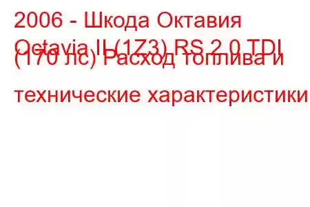 2006 - Шкода Октавия
Octavia II (1Z3) RS 2.0 TDI (170 лс) Расход топлива и технические характеристики