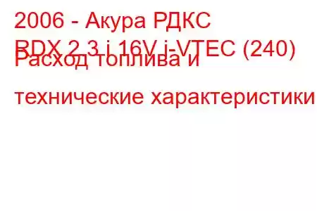 2006 - Акура РДКС
RDX 2.3 i 16V i-VTEC (240) Расход топлива и технические характеристики