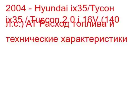 2004 - Hyundai ix35/Тусон
ix35 / Tuscon 2.0 i 16V (140 л.с.) AT Расход топлива и технические характеристики