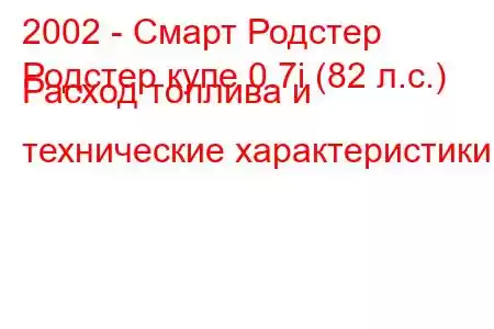 2002 - Смарт Родстер
Родстер купе 0.7i (82 л.с.) Расход топлива и технические характеристики