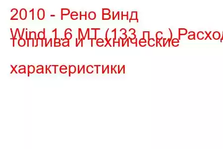 2010 - Рено Винд
Wind 1.6 MT (133 л.с.) Расход топлива и технические характеристики