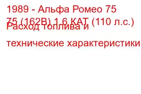 1989 - Альфа Ромео 75
75 (162B) 1.6 КАТ (110 л.с.) Расход топлива и технические характеристики