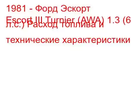 1981 - Форд Эскорт
Escort III Turnier (AWA) 1.3 (69 л.с.) Расход топлива и технические характеристики