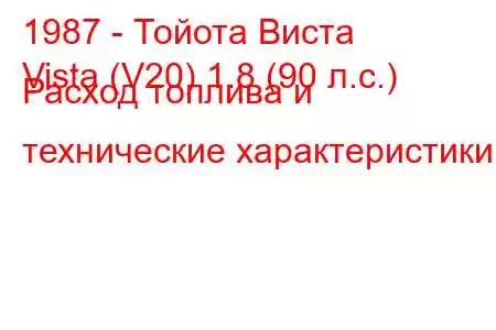 1987 - Тойота Виста
Vista (V20) 1.8 (90 л.с.) Расход топлива и технические характеристики