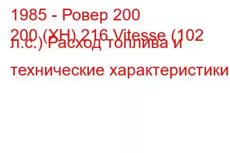 1985 - Ровер 200
200 (XH) 216 Vitesse (102 л.с.) Расход топлива и технические характеристики