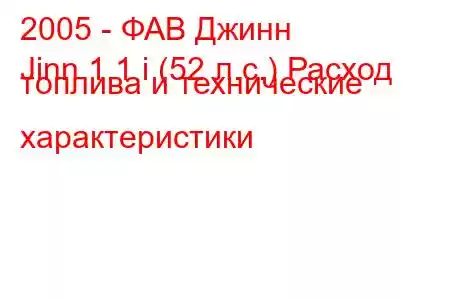 2005 - ФАВ Джинн
Jinn 1.1 i (52 л.с.) Расход топлива и технические характеристики