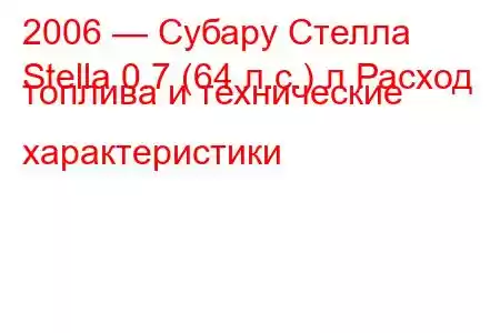 2006 — Субару Стелла
Stella 0.7 (64 л.с.) л Расход топлива и технические характеристики