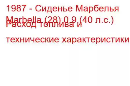 1987 - Сиденье Марбелья
Marbella (28) 0.9 (40 л.с.) Расход топлива и технические характеристики