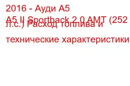 2016 - Ауди А5
A5 II Sportback 2.0 AMT (252 л.с.) Расход топлива и технические характеристики