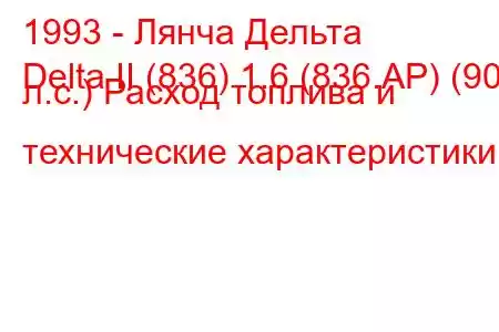 1993 - Лянча Дельта
Delta II (836) 1.6 (836.AP) (90 л.с.) Расход топлива и технические характеристики