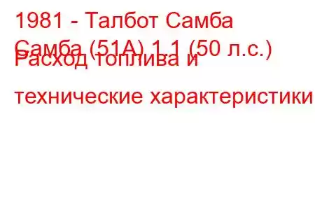 1981 - Талбот Самба
Самба (51А) 1.1 (50 л.с.) Расход топлива и технические характеристики