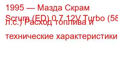 1995 — Мазда Скрам
Scrum (ED) 0.7 12V Turbo (58 л.с.) Расход топлива и технические характеристики