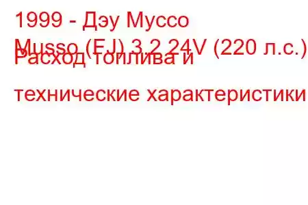 1999 - Дэу Муссо
Musso (FJ) 3.2 24V (220 л.с.) Расход топлива и технические характеристики